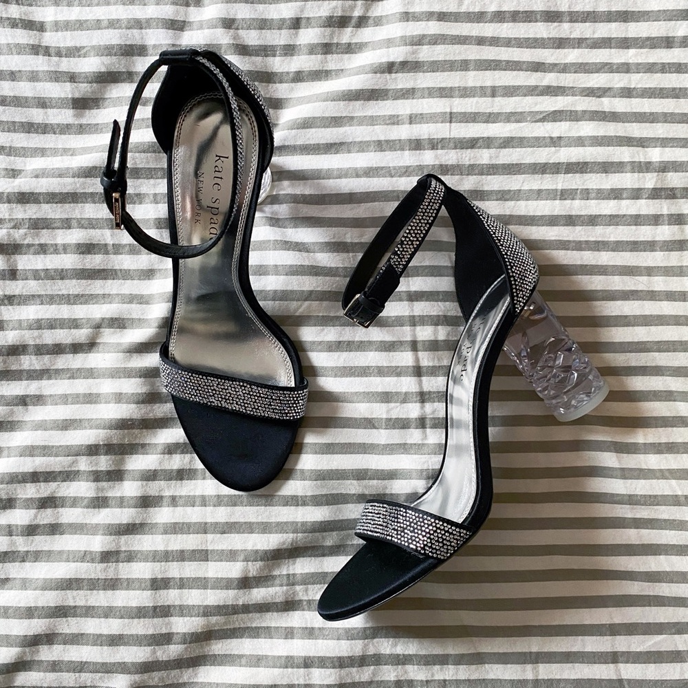 Kate spade Alora Pave Black Heel Sandals Size 8 (Used like New)